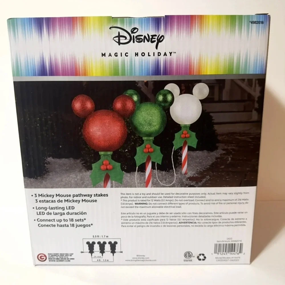 New Disney Christmas Mickey Mouse Ears Light Up Pathway Stake Lights Set Of 3 - Picture 2 of 3